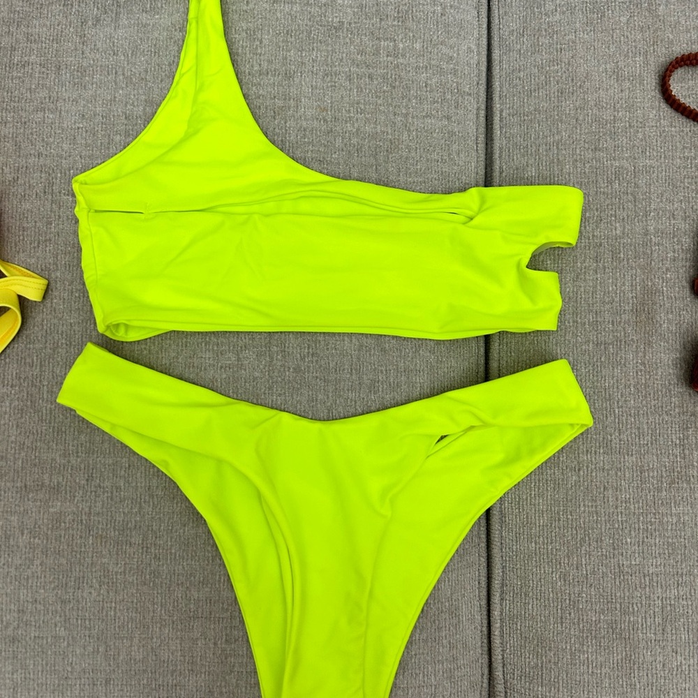 Neon Yellow One-Shoulder Bikini Set